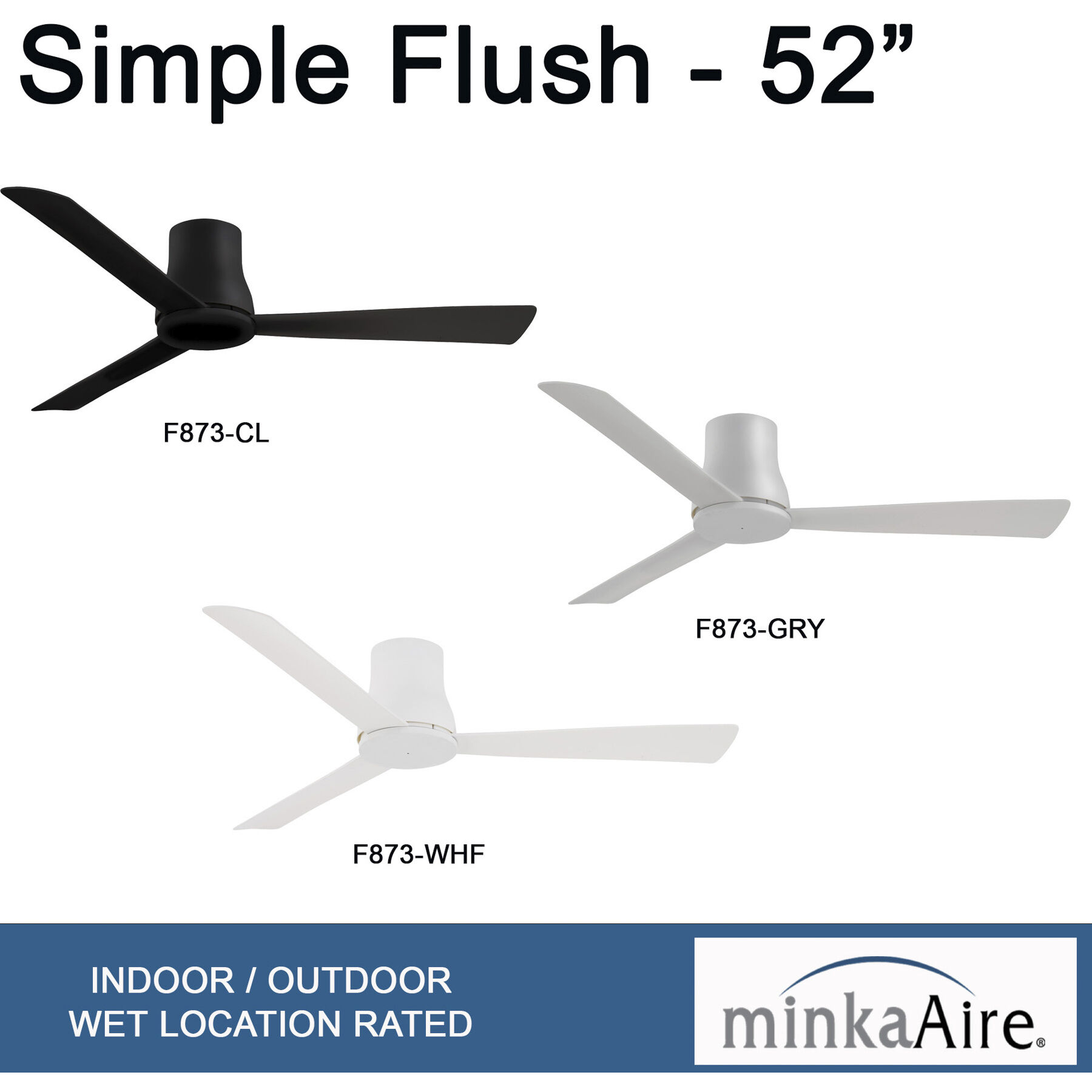Simple Flush 52 inch Flat White Outdoor Hugger Fan